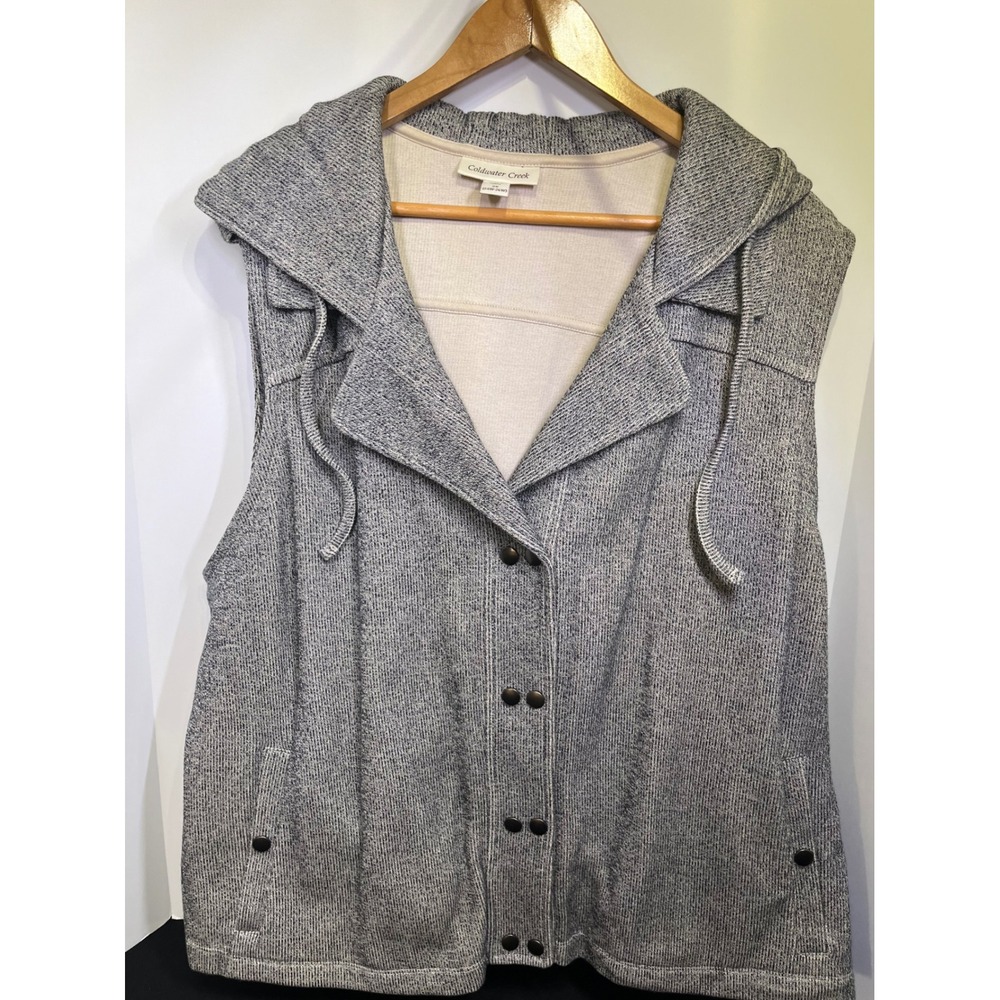 Coldwater Creek Gray Marled Knit Hooded Vest Snap Front Plus Size 3X 24W-26W